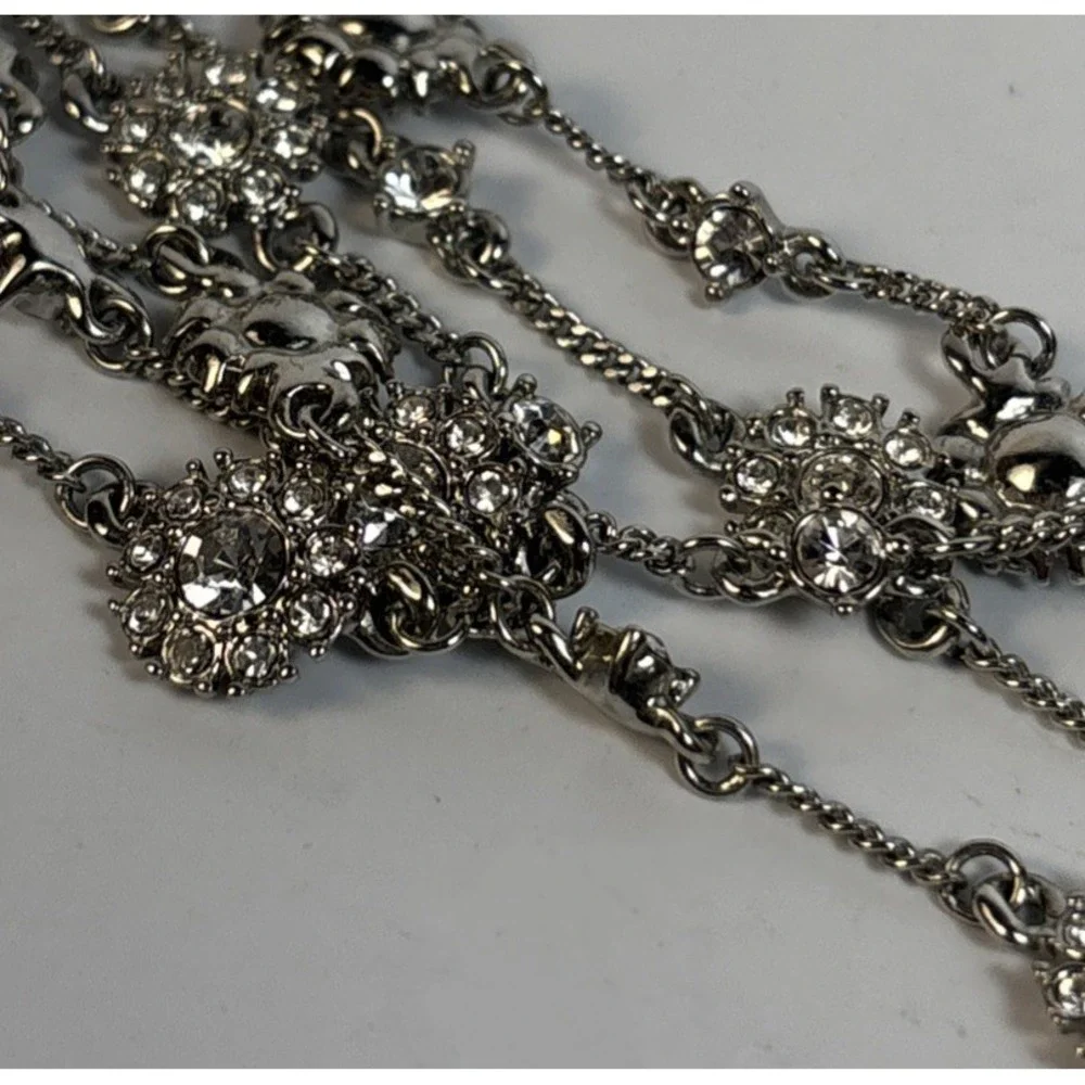 Necklace Rhinestones Multi Strand Delicate Bib Style Givenchy Silver Tone‎ 90s